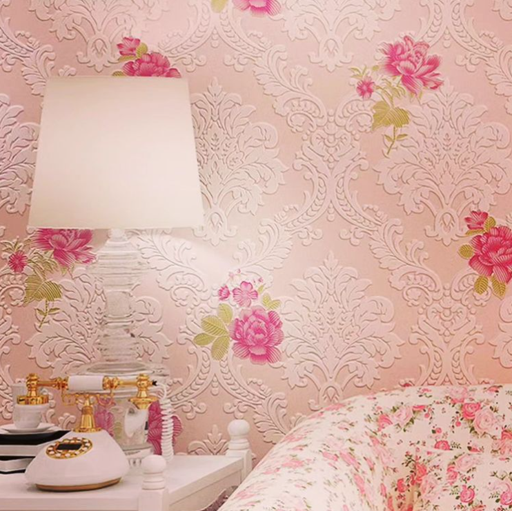 Textured feature wallpaper in a styled interior